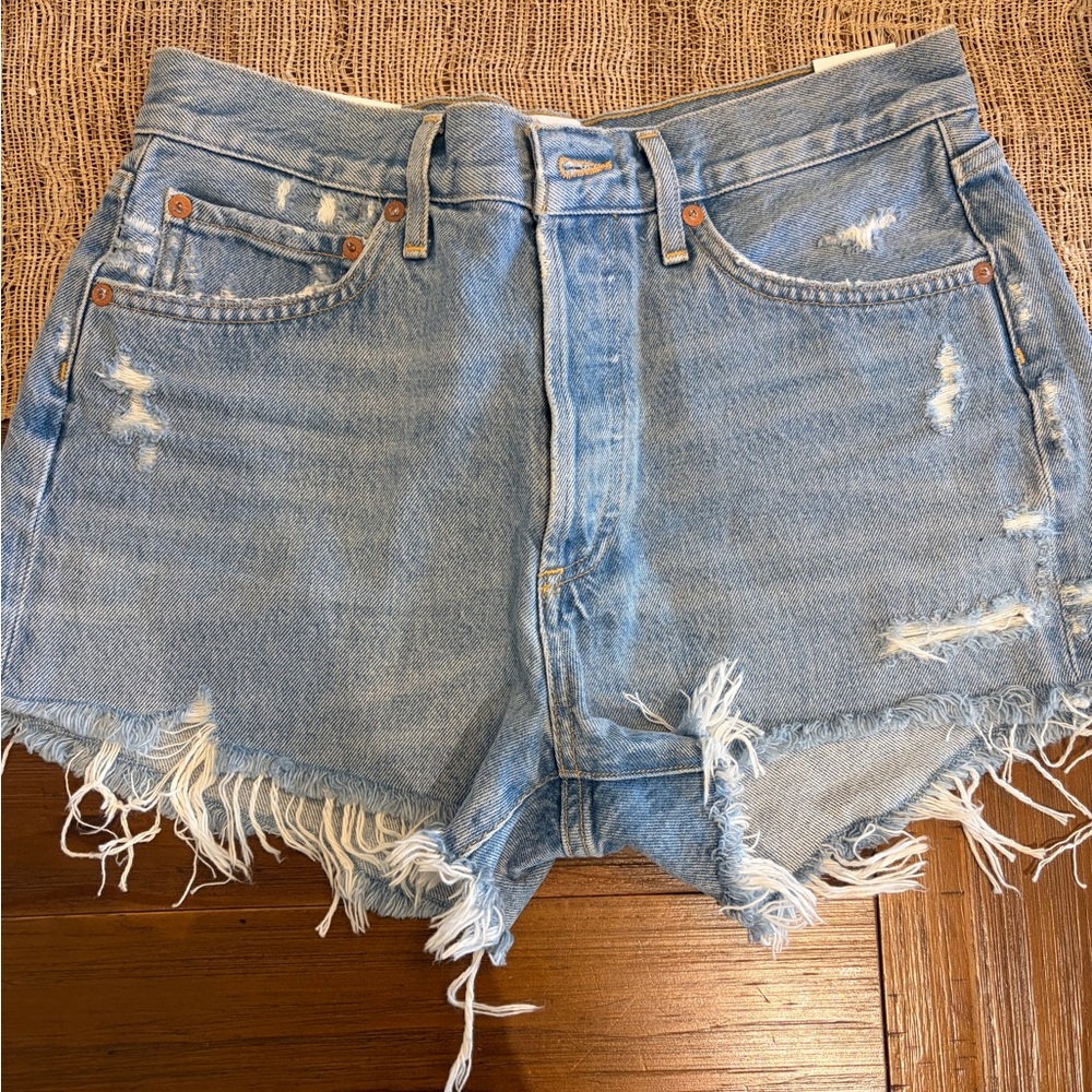 Agolde Light Blue Distressed Jean Shorts